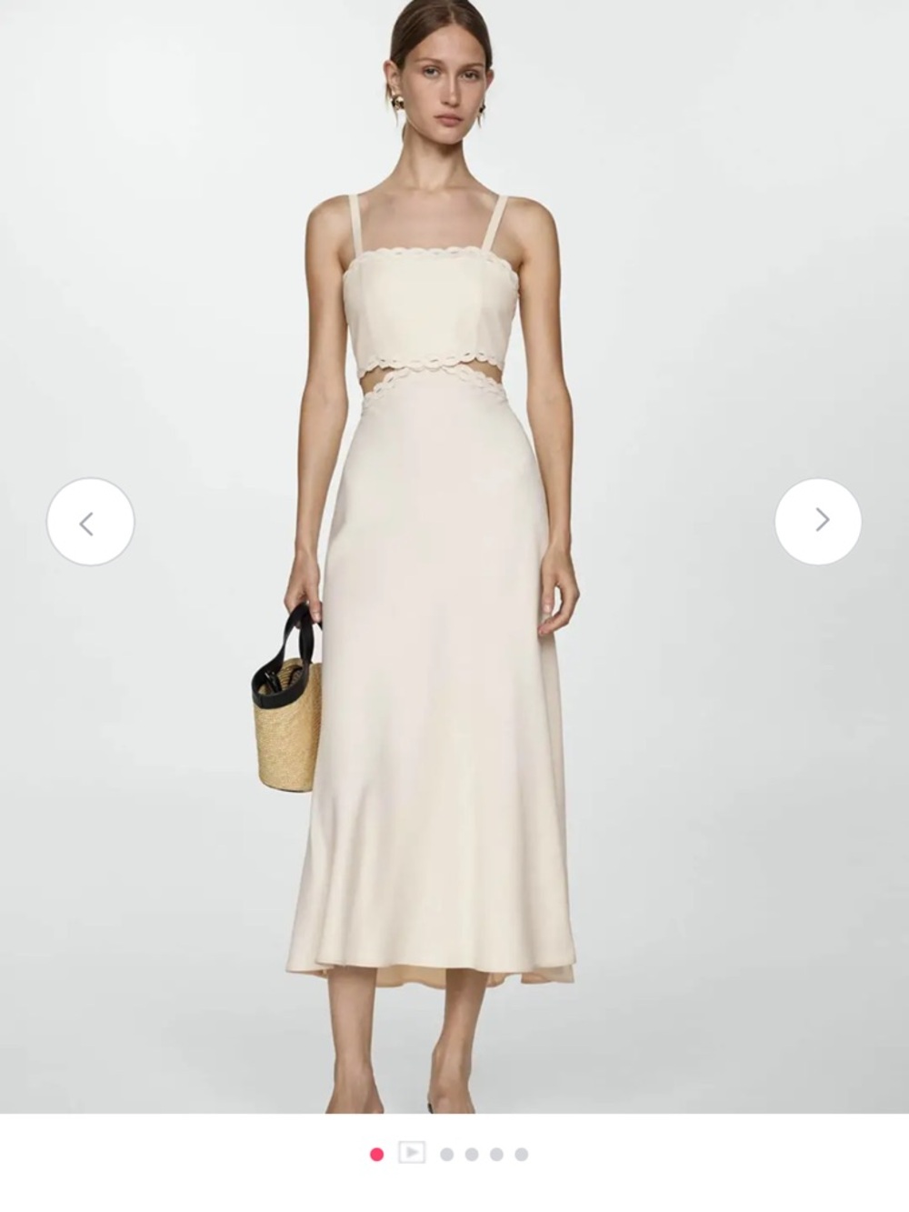 Mango Cream Scalloped Waist Midi Dress